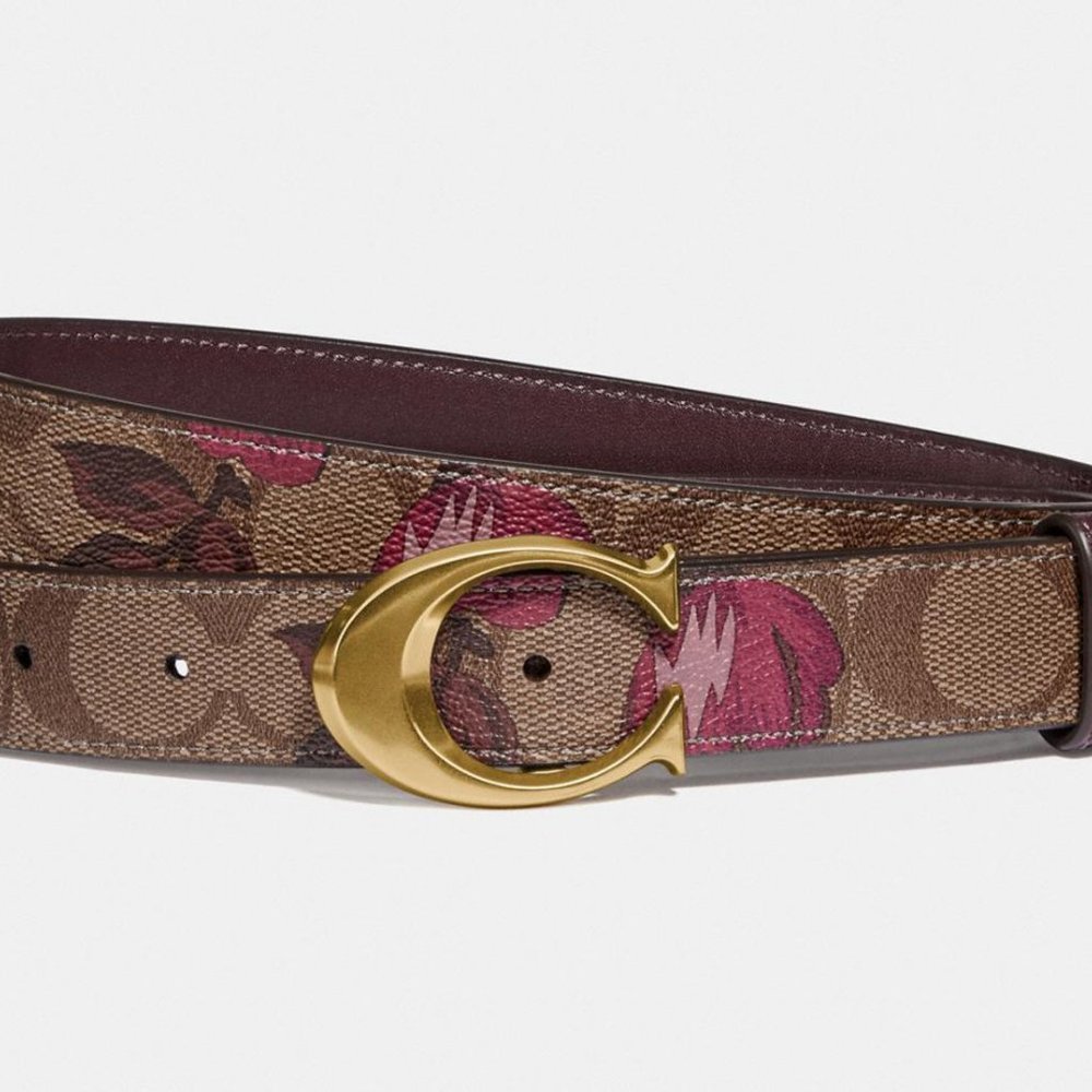 Coach SIGNATURE C BUCKLE VICTORIAN FLORAL Rose PRINT Belt S L